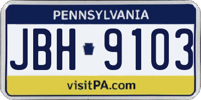 PA license plate JBH9103