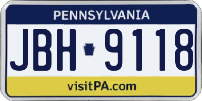 PA license plate JBH9118