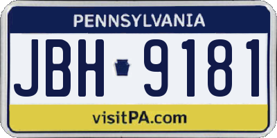 PA license plate JBH9181