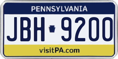 PA license plate JBH9200