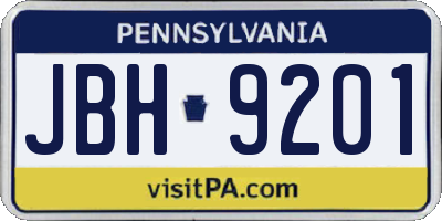 PA license plate JBH9201