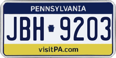 PA license plate JBH9203