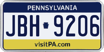 PA license plate JBH9206