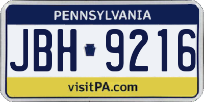 PA license plate JBH9216