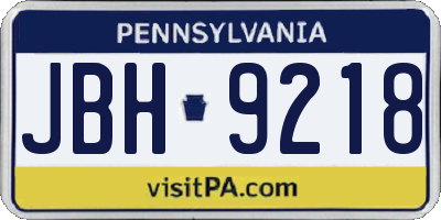 PA license plate JBH9218