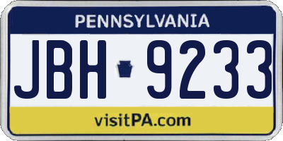 PA license plate JBH9233