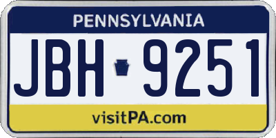 PA license plate JBH9251