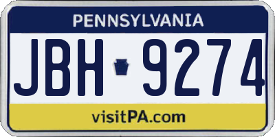 PA license plate JBH9274