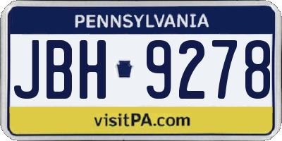 PA license plate JBH9278