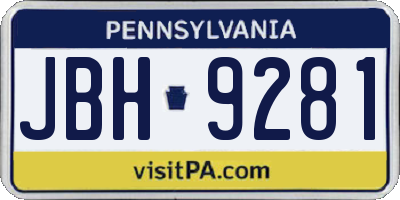 PA license plate JBH9281