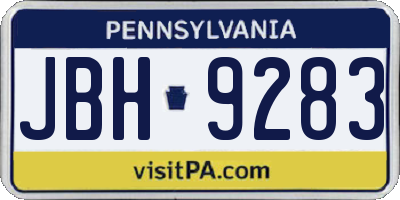 PA license plate JBH9283