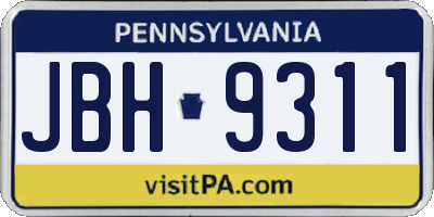 PA license plate JBH9311