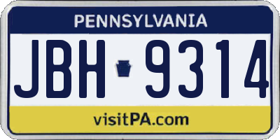 PA license plate JBH9314