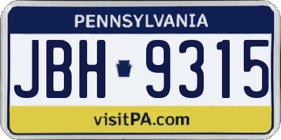 PA license plate JBH9315