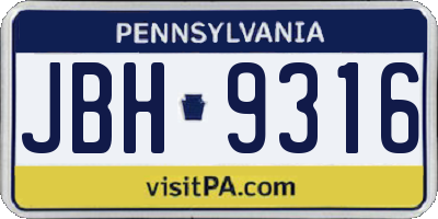 PA license plate JBH9316