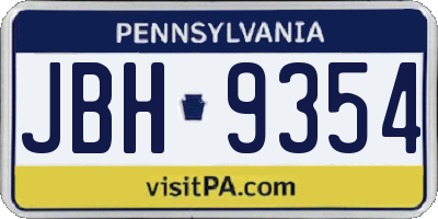 PA license plate JBH9354