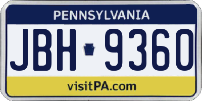 PA license plate JBH9360