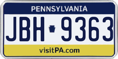 PA license plate JBH9363