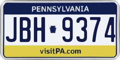 PA license plate JBH9374