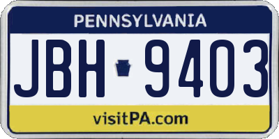 PA license plate JBH9403