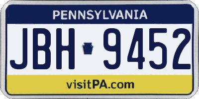 PA license plate JBH9452