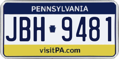 PA license plate JBH9481