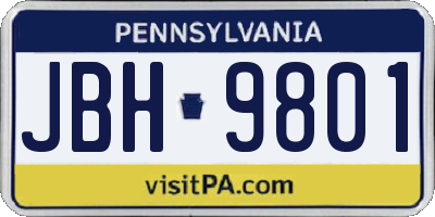 PA license plate JBH9801