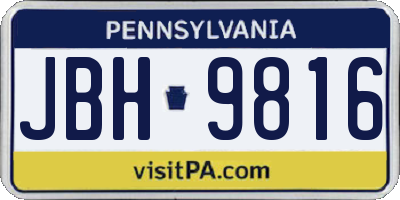 PA license plate JBH9816