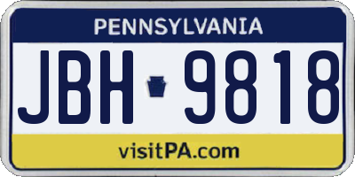 PA license plate JBH9818