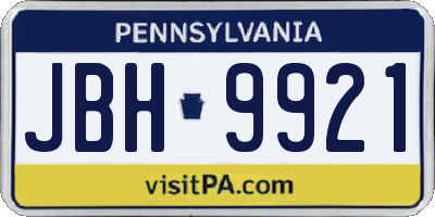 PA license plate JBH9921