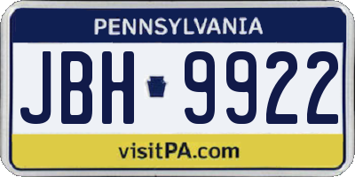 PA license plate JBH9922