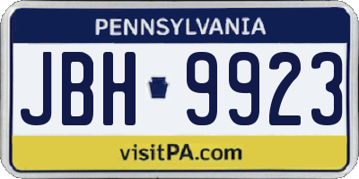 PA license plate JBH9923