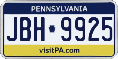 PA license plate JBH9925