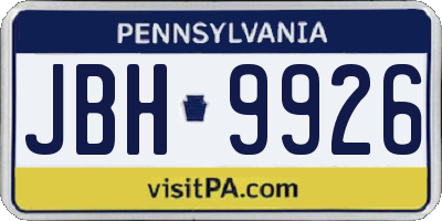 PA license plate JBH9926