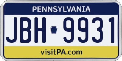 PA license plate JBH9931