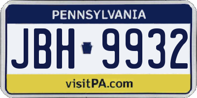 PA license plate JBH9932