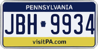 PA license plate JBH9934