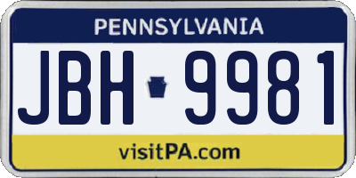 PA license plate JBH9981