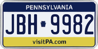 PA license plate JBH9982