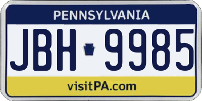 PA license plate JBH9985