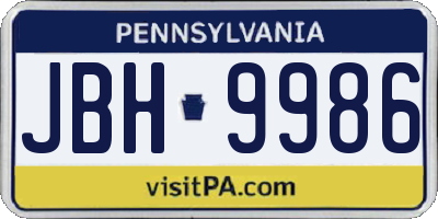 PA license plate JBH9986