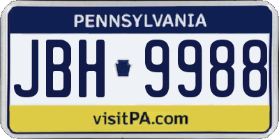 PA license plate JBH9988