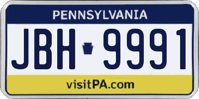 PA license plate JBH9991