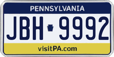 PA license plate JBH9992