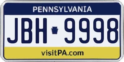 PA license plate JBH9998