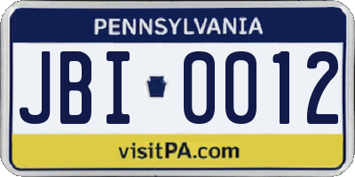 PA license plate JBI0012