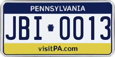 PA license plate JBI0013