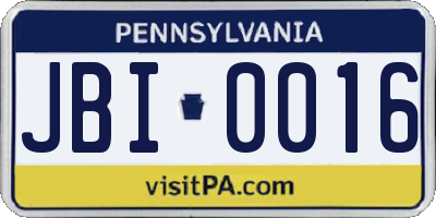 PA license plate JBI0016