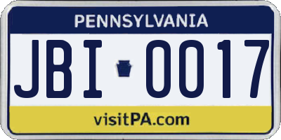 PA license plate JBI0017