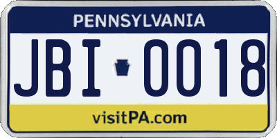 PA license plate JBI0018